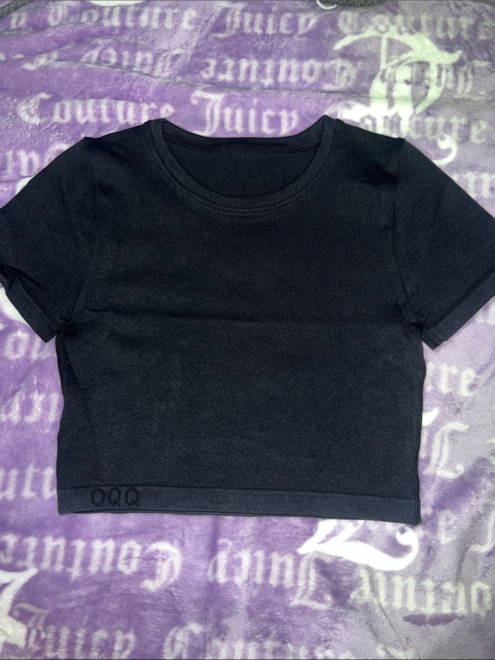 OQQ Black Cropped Short Sleeve Athletic Tee - Women's
